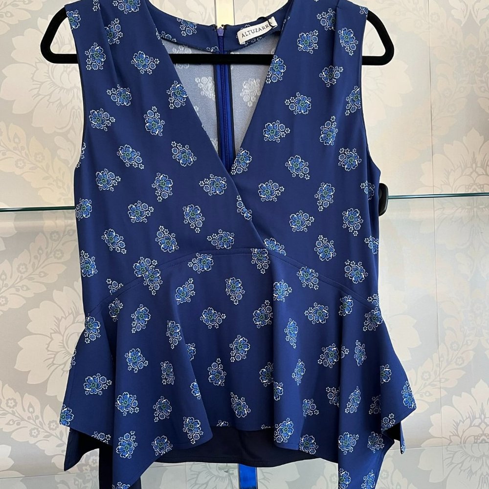 ALTUZARRA Blue & White Floral Sleeveless Top Style#118-412